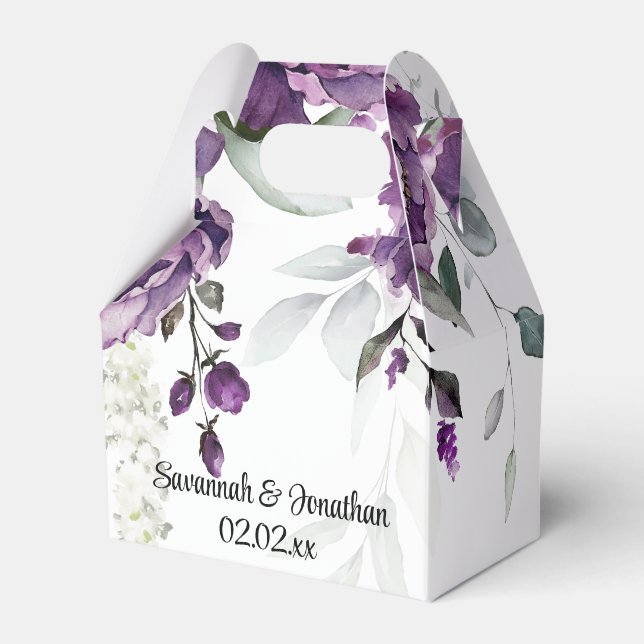 Purple Peonies and Sage Greenery Wedding Favour Favor Box (Front Side)