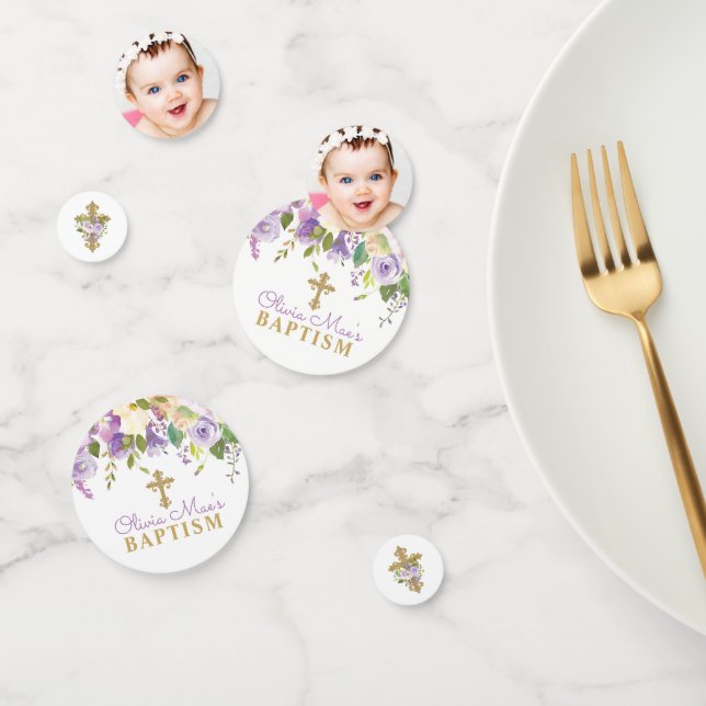 Purple Peonies Baptism Personalized Table Confetti (Group)