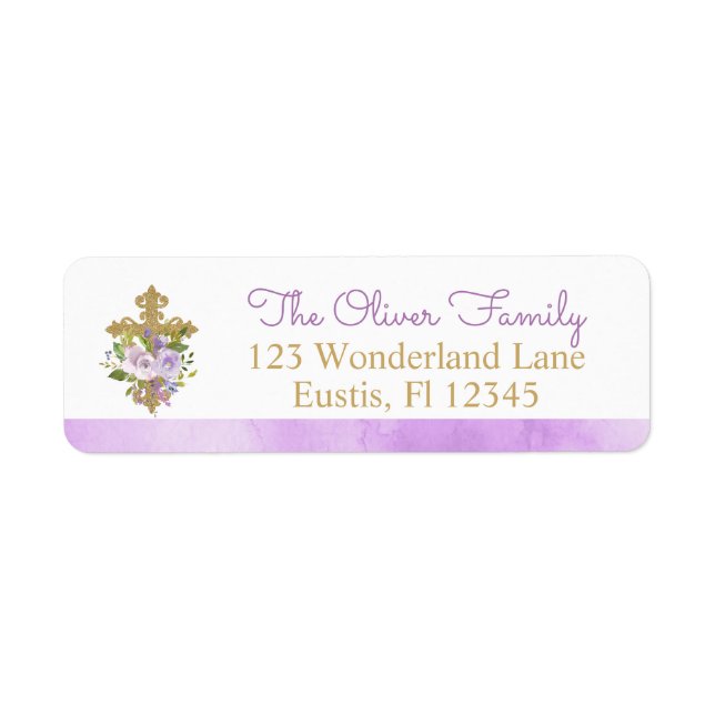 Purple Peonies Baptism Return Address Labels (Front)