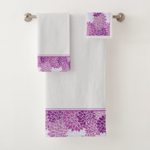 Purple Peonies Bath Towel Set