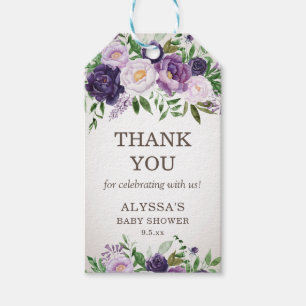 Purple Peonies Floral Baby Girl Shower Thank You Gift Tags