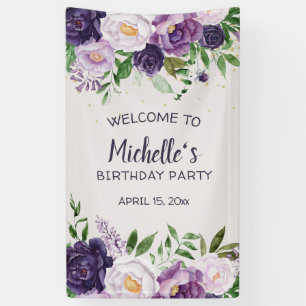 Purple Peonies Floral Birthday Welcome Banner