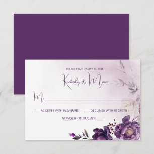 Purple Peonies Floral Wedding RSVP Invitation