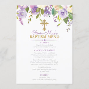 Purple Peonies Girl Baptism Custom 5x7 Event Menu