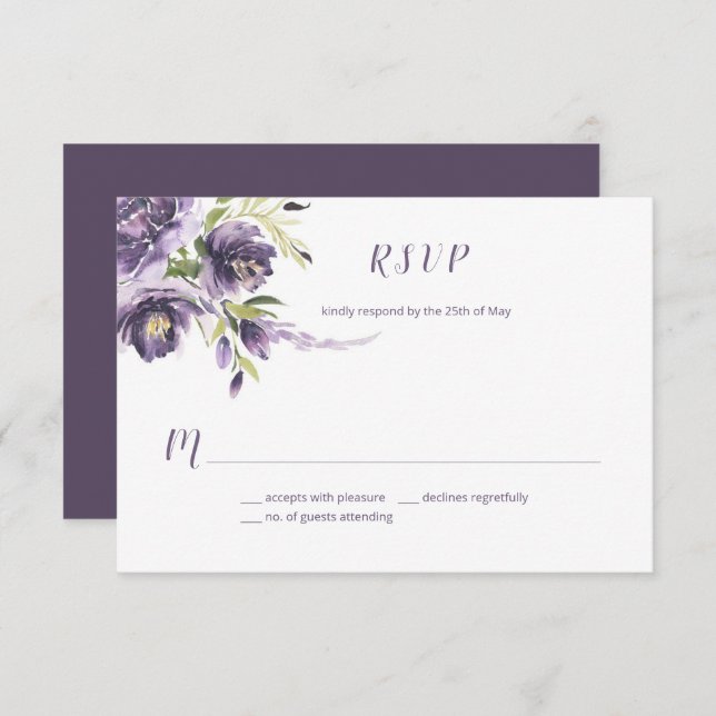 Purple Peonies, Lilac Wedding  | RSVP Card (Front/Back)