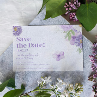 Purple Peonies Romance Save the Date Card