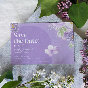 Purple Peonies Romance Save the Date Card
