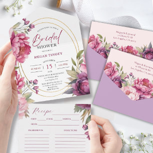 Purple Peony Bridal Shower Recipe All in One Invitation