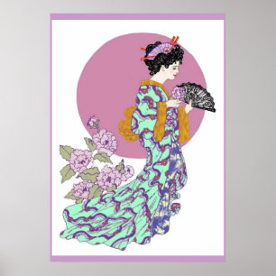 Purple Peony Fan Poster