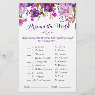 Purple Peony Floral Watercolor Bridal Shower Game