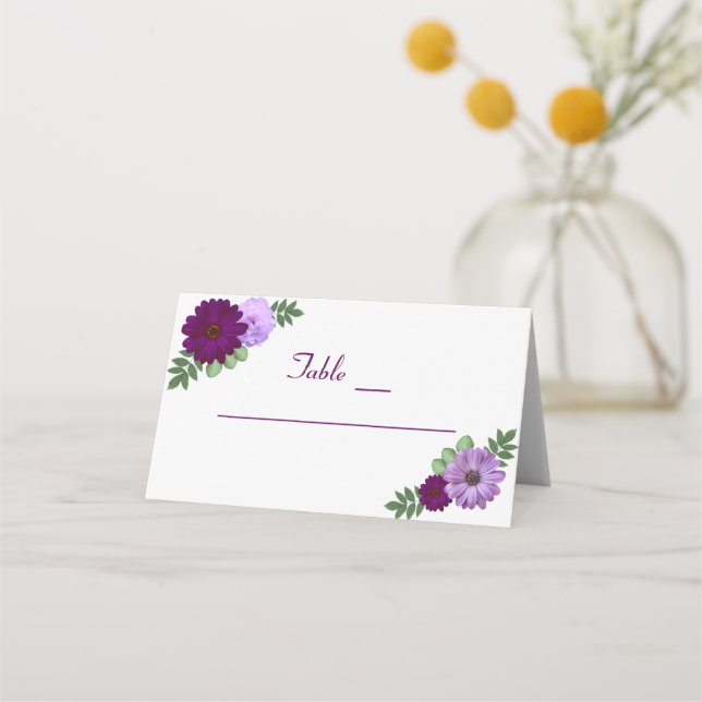Purple Peony Floral Wedding Place Card (Front)
