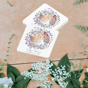 Purple Peony Floral Wreath Wedding Paper Coaster