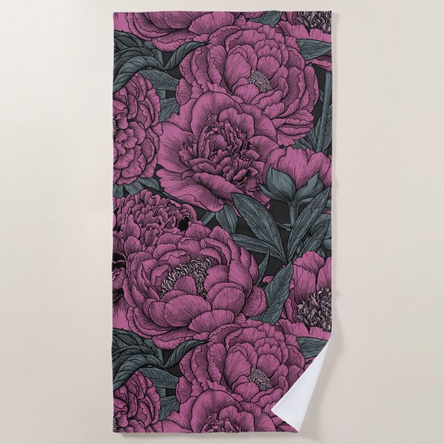 Purple peony flowers beach towel (Front)