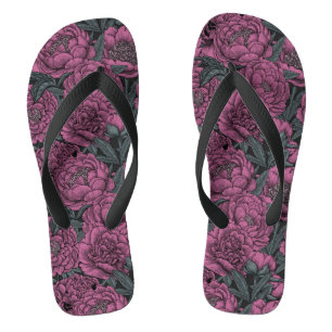 Purple peony flowers flip flops