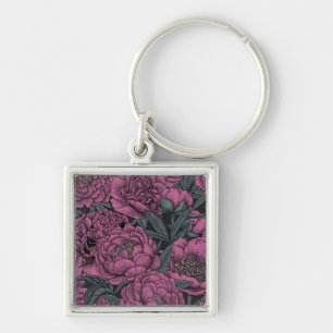 Purple peony flowers keychain