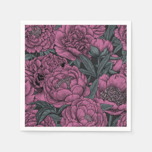 Purple peony flowers napkin