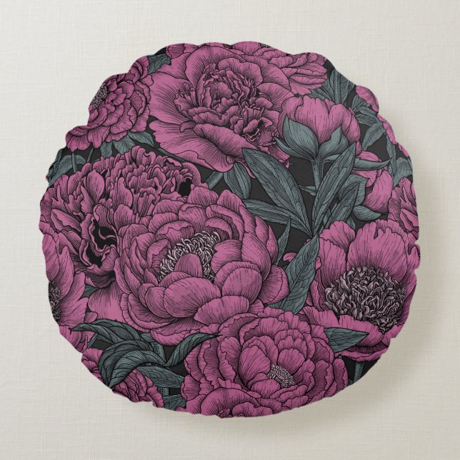 Purple peony flowers round pillow (Front)