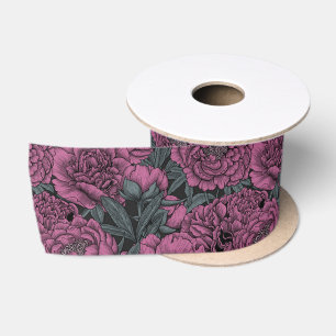 Purple peony flowers satin ribbon