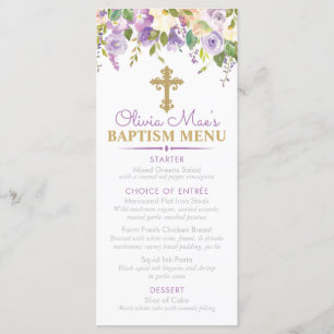Purple Peony Girl Baptism Custom Event Menu