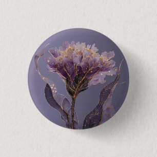 Purple Peony Inspired Floral Gold Accents 1 Inch Round Button