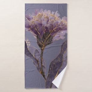 Purple Peony Inspired Floral Gold Accents Bath Towel