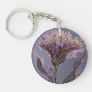 Purple Peony Inspired Floral Gold Accents Keychain