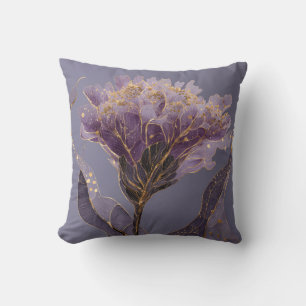 Purple Peony Inspired Floral Gold Accents Throw Pillow