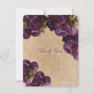 Purple Peony, Rustic Paper, Wedding Thank You