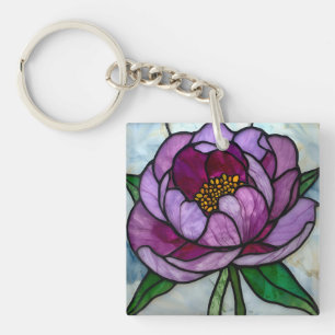 Purple Peony Stained Glass Keychain