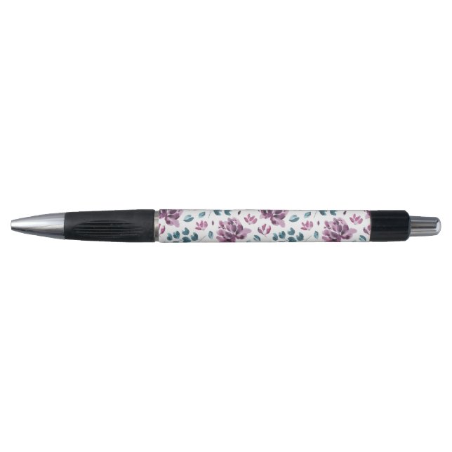 Purple peony watercolor floral Wedding Pen (Front)