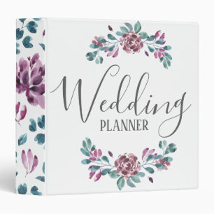 Purple peony watercolor floral Wedding Planner Binder