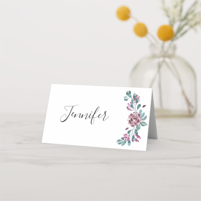 Purple peony watercolor wedding custom  place card (Front)