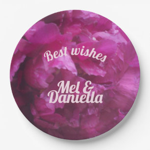 Purple peony wedding celebration floral paper plate