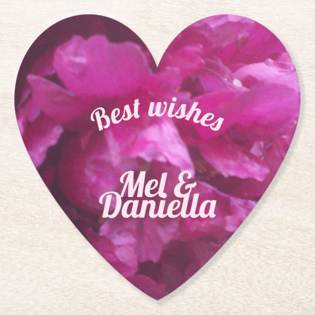 Purple peony wedding party valentine heart paper coaster (Front)