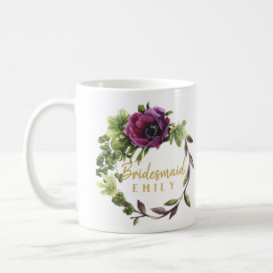 Purple Peony Wreath Bridesmaid Name ID456 Coffee Mug