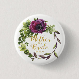 Purple Peony Wreath Mother of the Bride ID456 1 Inch Round Button