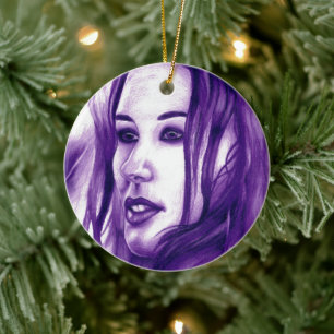 Purple People Woman Portrait Original Art Ceramic Ornament