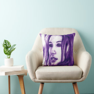 Purple People Woman Portrait Original Art Throw Pillow