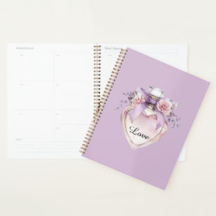 Purple Perfume Bottle Bow Pink Flowers Planner