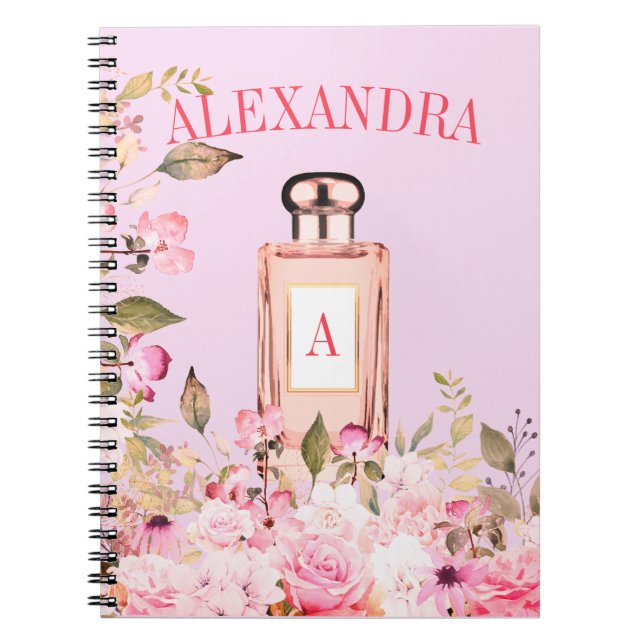 Purple Perfume Bottle Floral Pretty Chic Monogram  Notebook (Front)