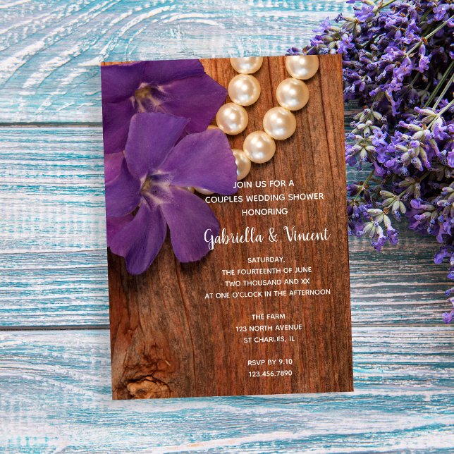 Purple Periwinkle Barn Wood Couples Wedding Shower Invitation (Creator Uploaded)