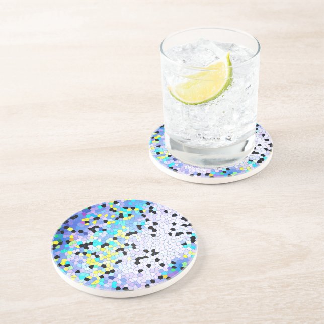 Purple Periwinkle Blue & Black Mosaic Pattern Coaster (Side)