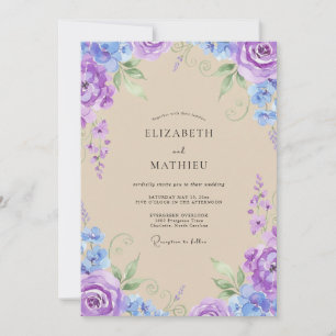 Purple Periwinkle Painted Wedding Invitation