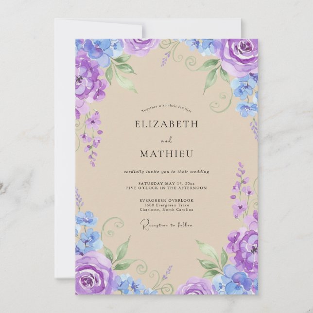 Purple Periwinkle Painted Wedding Invitation (Front)