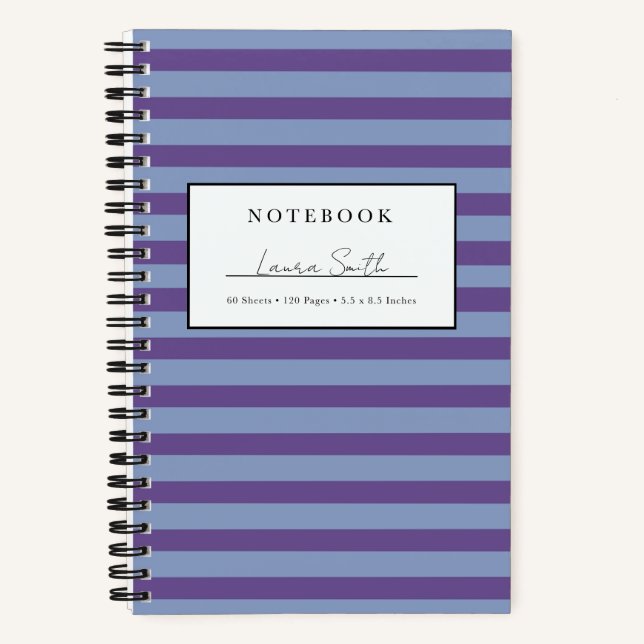 Purple & Periwinkle Striped Personalized Notebook (Front)