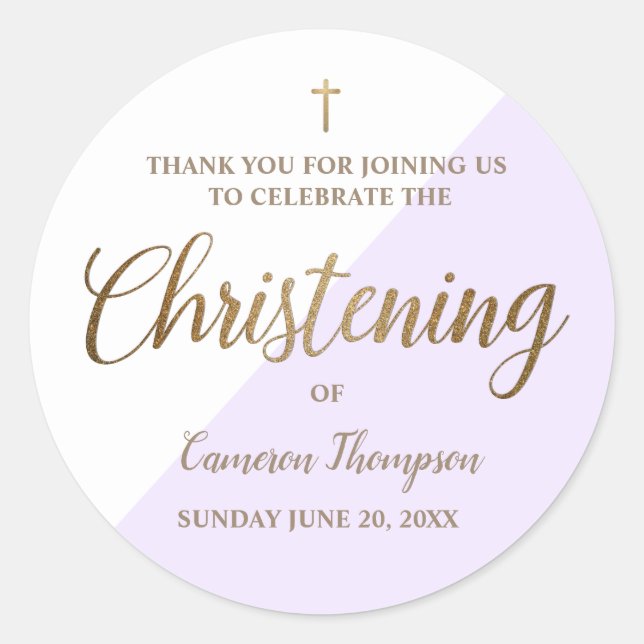 Purple Personalized Baby Christening thank you Classic Round Sticker (Front)