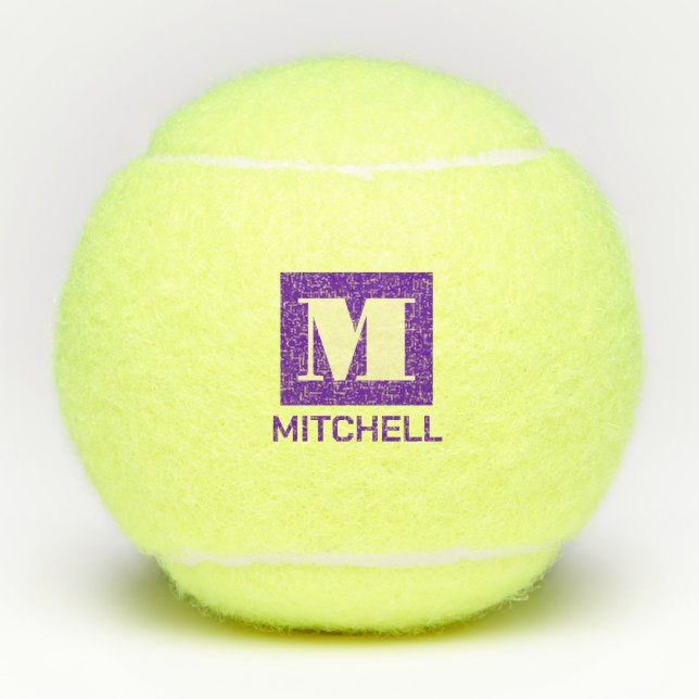 Purple Personalized Bold Initial Monogram Name Tennis Balls (Front)