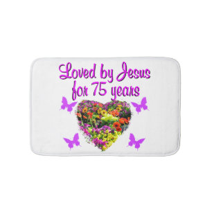 PURPLE PERSONALIZED FLORAL 75TH BIRTHDAY DESIGN BATH MAT