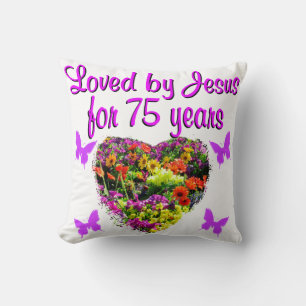 PURPLE PERSONALIZED FLORAL 75TH BIRTHDAY DESIGN THROW PILLOW