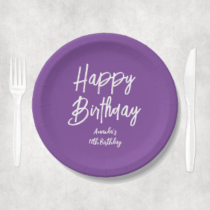 Purple Personalized Girl Happy Birthday Party Paper Plate